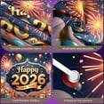 thumbnail image 4 of Golden Stars Happy New Year Banner Colorful Balloons 2026 Banner Fireworks Design Gift Boxes New Year Decoration Banner for New Year Party Family Gathering Company Annual Meeting, 4 of 9