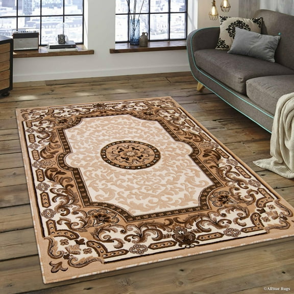 Allstar 5x7 Traditional Area Rug in Ivory with Berber Mandala Tibetan design (5' 2" x 7' 1")