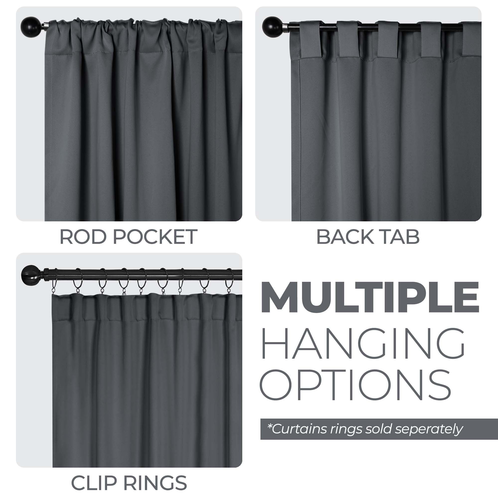 Superior Blackout Solid Light Filtering Back Tab Curtain Panel Set, 42" x 96", Grey