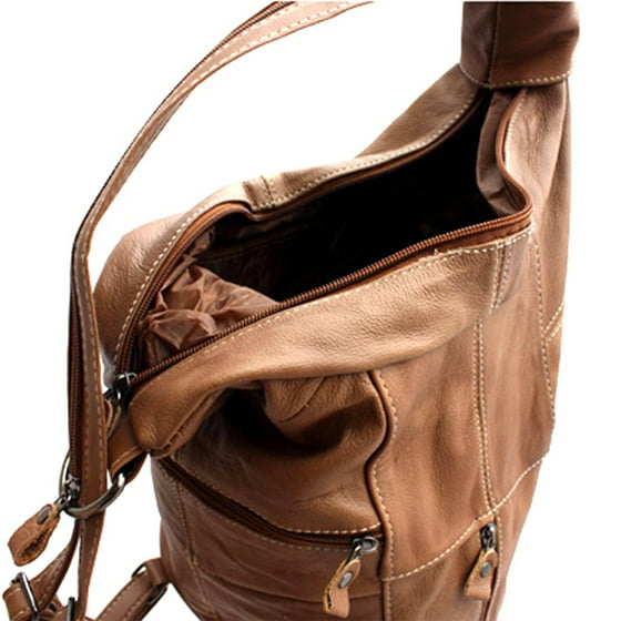 Roma leather - Womens Leather Convertible 7 Pocket Medium Size Tear Drop Sling Backpack Purse ...