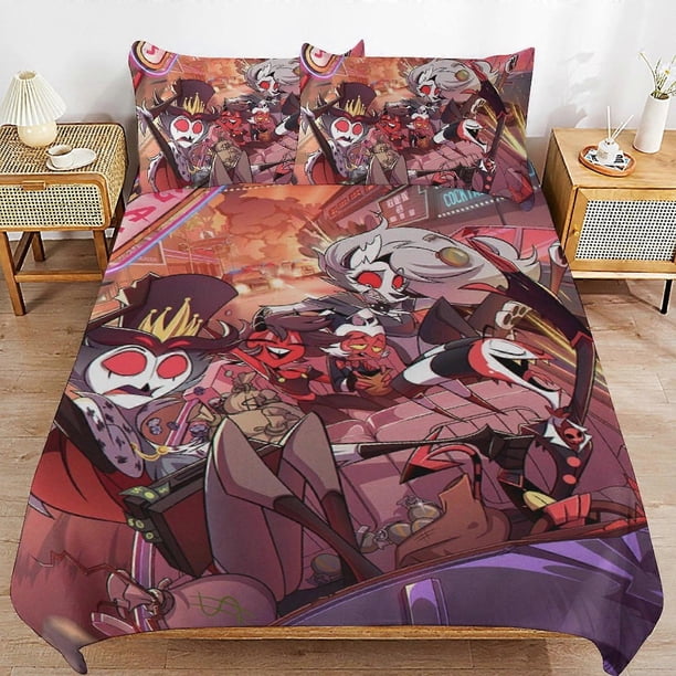 Bedding Set WM397 Hazbin Hotel Helluva Boss Bedding Set Duvet Cover Comfortable Lightweight Cartoon Bedding 3-Piece Set (Various Sizes Available)