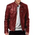 thumbnail image 2 of Men's Faux Leather Jacket Stand Collar Motorcycle Leather Jackets Casual Lightweight Zip Up Biker Coat, 2 of 5