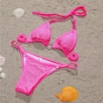 thumbnail image 4 of JIANJIA Swim Suits for Women Summer Rhinestone Solid Color Lace Up Halter Sexy Brassiere With Thongs Brazilian Two Piece Bikinis Swimwears Bathing Suits,Pink,M, 4 of 6