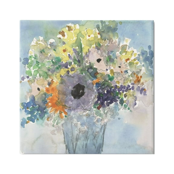 Stupell Industries Blue Bouquet Watercolor Botanical & Floral Painting Gallery Wrapped Canvas Art Print Wall Art, 17 x 17
