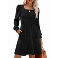 thumbnail image 1 of Vestido Estilo Babydoll Informal de Otoño con Cuello Cuadrado y Larga para Mujer. Negro L, 1 of 7