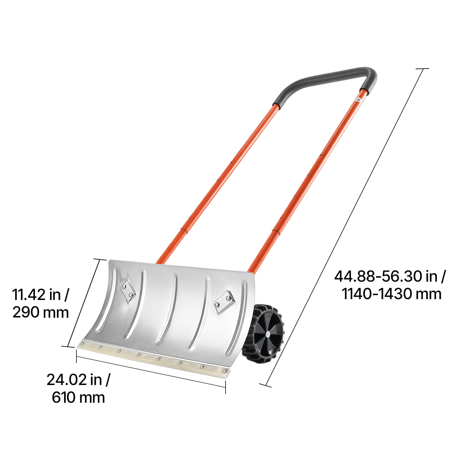 VEVOR Snow Pusher Shovel with Wheels,24 in Wheeled Snowplow Shovel with Bi-Directional Angled Blade & 90 Degree Adjustable Handle, Metal Winter Shovels, Portable Snow Removal Tool for Driveway Garden