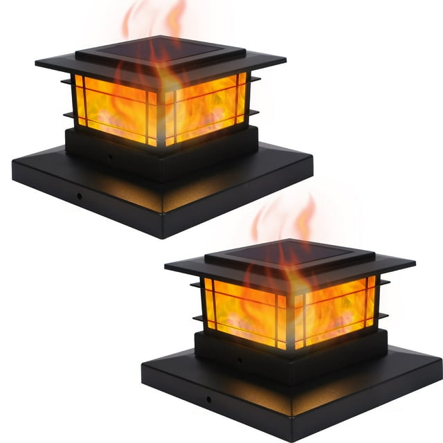 Solar Post Cap Lights Dynaming, paquete de 2 unidades, llama LED, 15 x 15 x 9 cm