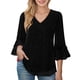 thumbnail image 2 of Ounisa Womens Ruffle 3/4 Sleeve V Neck Double Layers Mesh Blouses Loose Fit Flowy Tunic Tops, 2 of 6