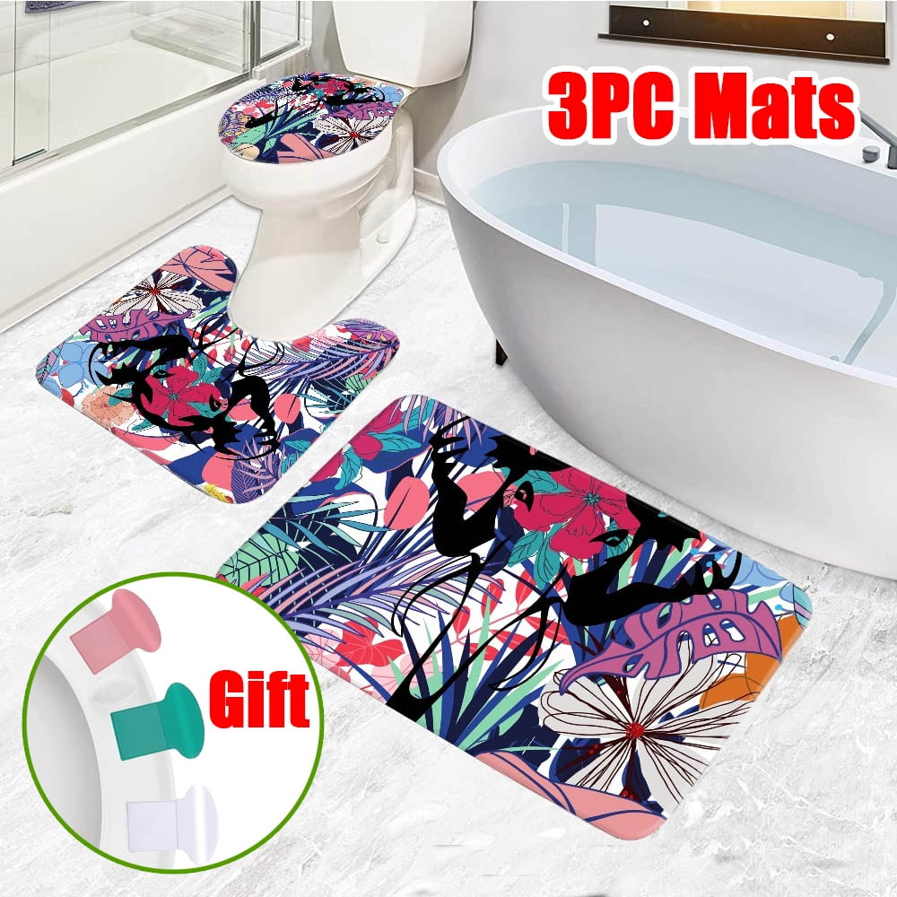 Tropical plants Bathroom Bath Mat Set Absorbent Contour Mat Lid Toilet Cover Bath Mat - Walmart.com