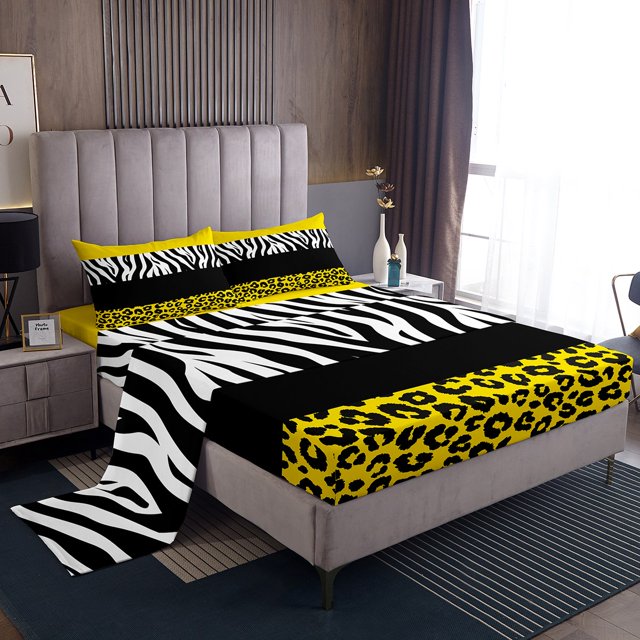 Erosebridal Cheetah Print Sheet Set Queen for Kids, Rustic Animals Bedding Sets Queen Size, Zebra Room Decor,