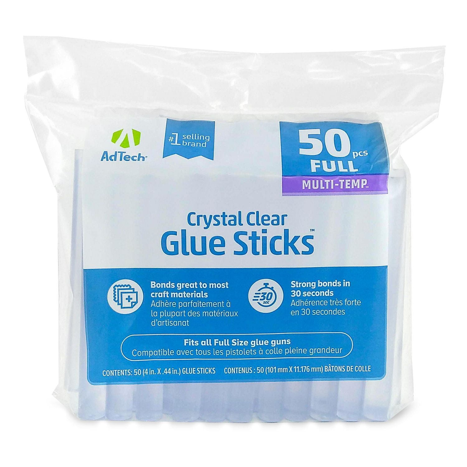 AdTech Crystal Clear Glue Sticks (W220-14ZIP50)  All-Purpose Glue Sticks for Crafting, Scrapbooking & More. Pack of 50, 4 inches Long, 0.44 Inches Diameter