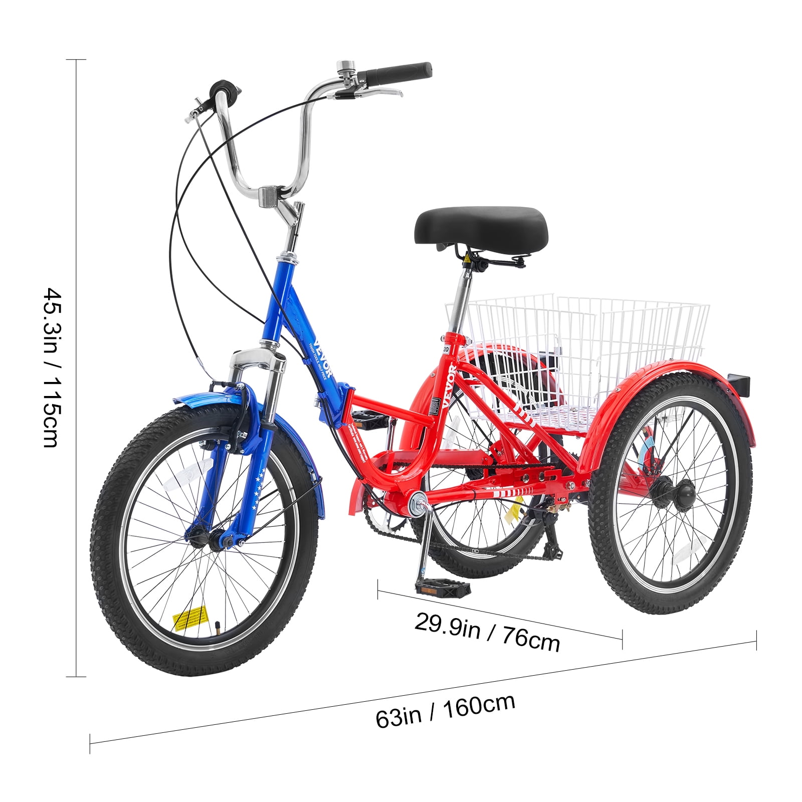 VEVOR Folding Adult Tricycle, 20-Inch 7-Speed Adult Folding Trikes, Carbon Steel 3 Wheel Cruiser Bike with Large Basket & Adjustable Seat, Shopping Picnic Foldable Tricycles for Women, Men, Seniors