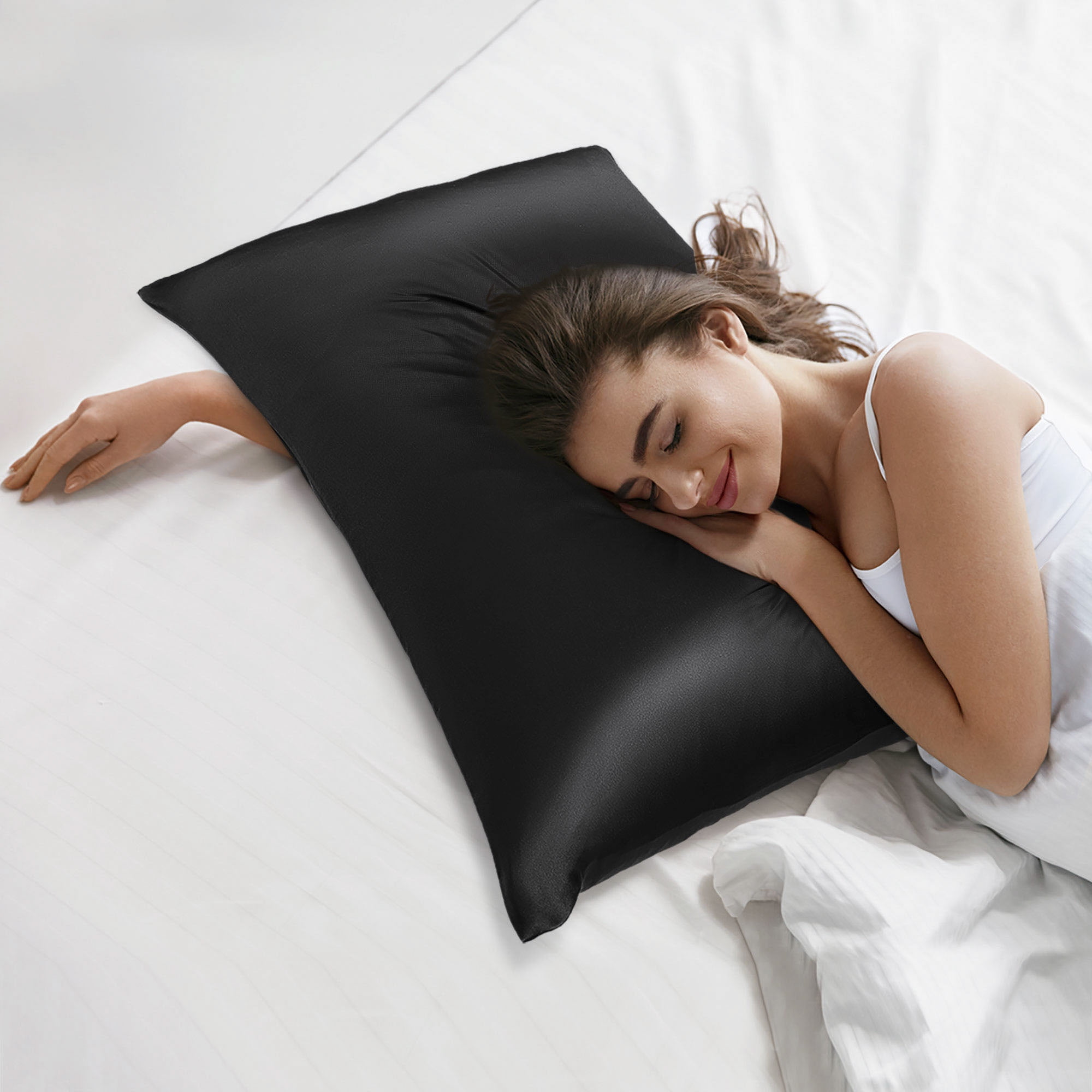 Unique Bargains 19 Momme Silk Pillowcase with Zipper 1 Pc Black 20" x 30"