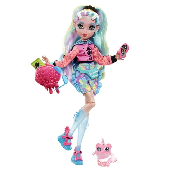 Monster High Lagoona Blue Fashion Doll with Colorful Streaked Hair, Accessories & Pet Piranha