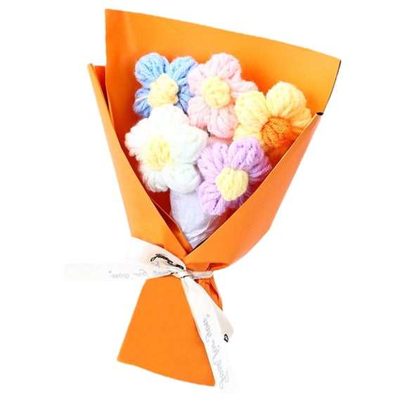 KDFWDM Handmade Soft Puff Flower Bouquet with Ribbon Bow - Sweet Pastel Tabletop Decor, Warm Mini Fake Floral Centerpiece for Home, Office Desk & Spring Party Ornaments