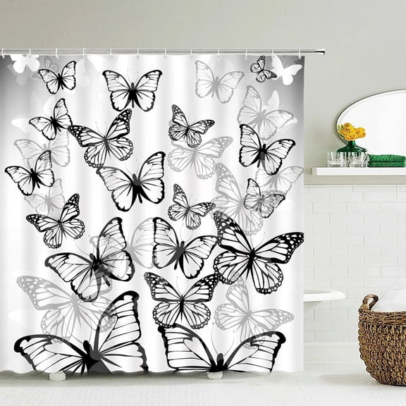Butterfly Pattern Shower Curtains Bathroom Curtain High Quality 3D Printing Flower Waterproof Fabric Bath Curtain with 12