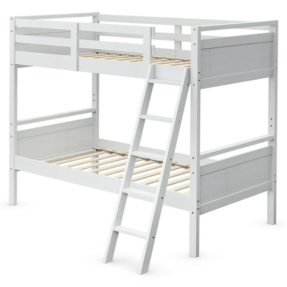Costway Twin Over Twin Bunk Bed Convertible 2 Individual Beds Wooden White