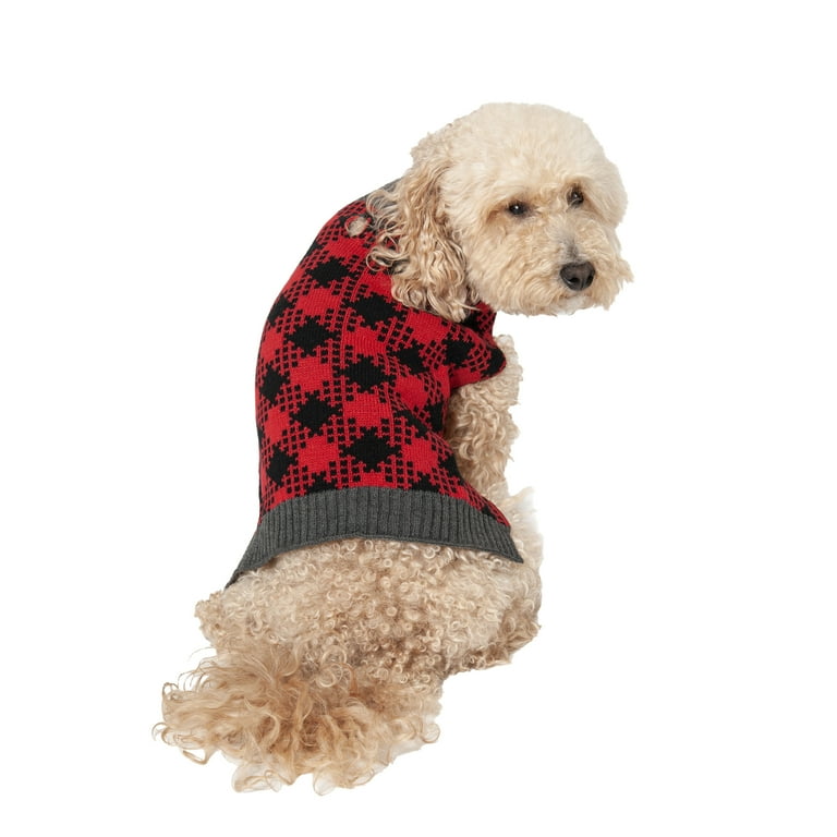 Vibrant Life Buffalo Plaid Dog Cat Sweater, Black and Red, S
