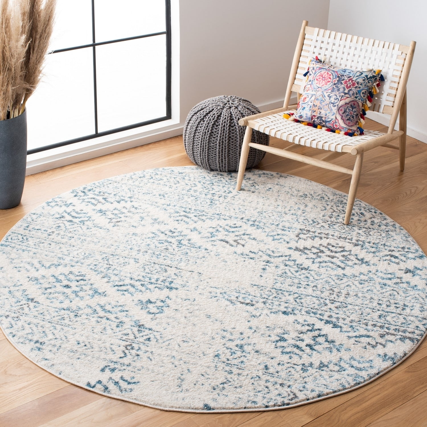 SAFAVIEH Tulum Lakisha Southwestern Area Rug, Ivory/Turquoise, 6'7" x 6'7" Round
