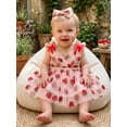 thumbnail image 6 of BemeyourBBs Infant Baby Girl Strawberry Tulle Tutu Dress Sleeveless V Neck Glitter Strawberry Print Ruffled Romper Dress Princess Birthday Party Dresses and Bow Headband Set, 6 of 9