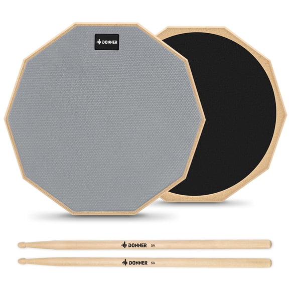 Drum Practice Pad Donner Silent de 12 pulgadas con baquetas, color gris