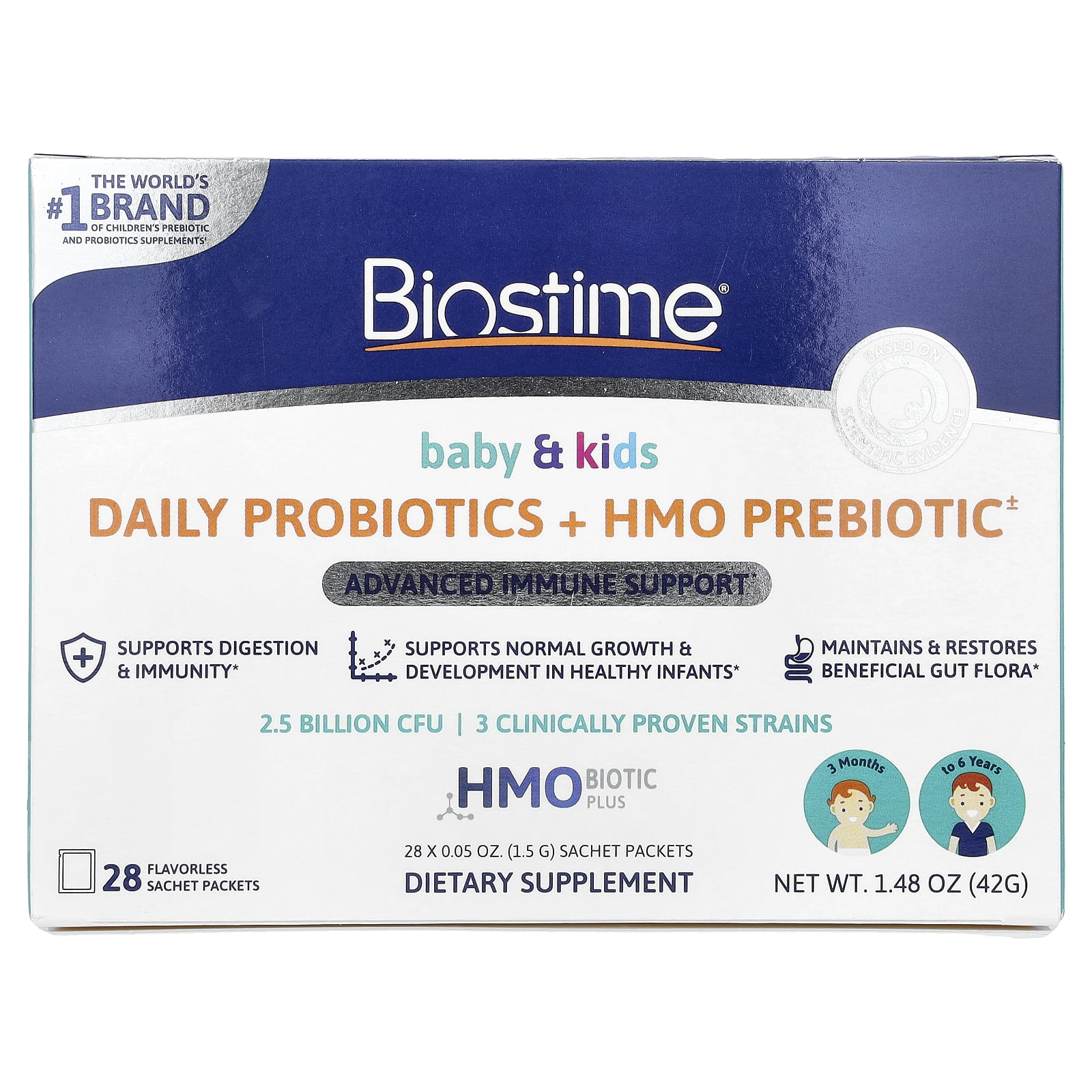 Biostime Baby & Kids Daily Probiotics + HMO Prebiotic, Advanced Immune Support, 28 x 1.5G Sachet Packets