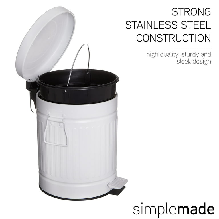 Bino Stainless Steel 1.3 Gallon / 5 Liter Rectangle Step Trash Can, Matte White