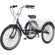 Mooncool Adult Tricycle 24inch 7 Speed, Three Wheel Bicycle for Adult, Adult Trike w/ Tools & Big Basket for Exercise Shopping Picnic Outdoor Activities
