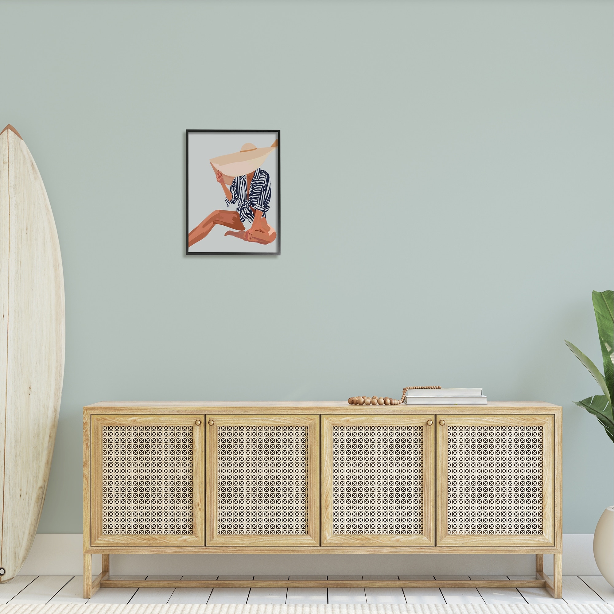 Stupell Industries Woman Obscured By Sun Hat Summer Beach Portrait Graphic Art Black Framed Art Print Wall Art, Design by Amelia Noyes