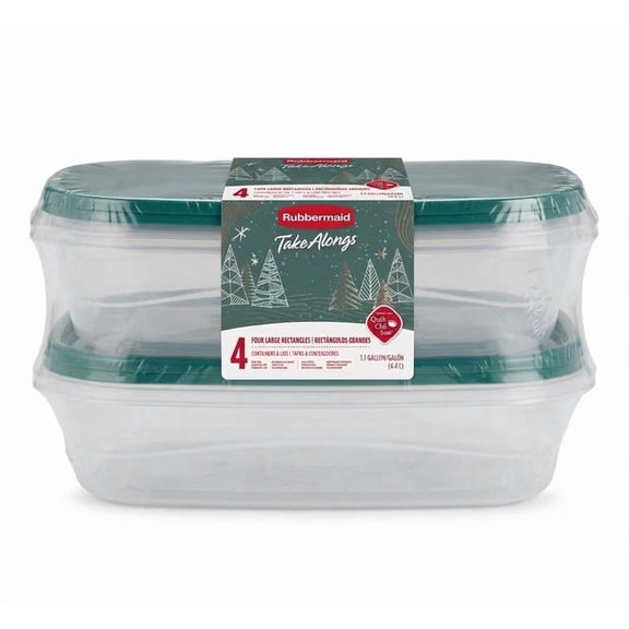 Rubbermaid TakeAlongs Large Rectangle Food Storage Containers, 1.1 Gallon, Blue Spruce, 4 Count (Pack of 2)