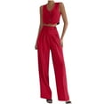 thumbnail image 2 of Xuyuer Women's V-Neck Vest Long Pants Wide Leg Solid Casual Set - Matching Outfit, Pants for Women, 2 of 6