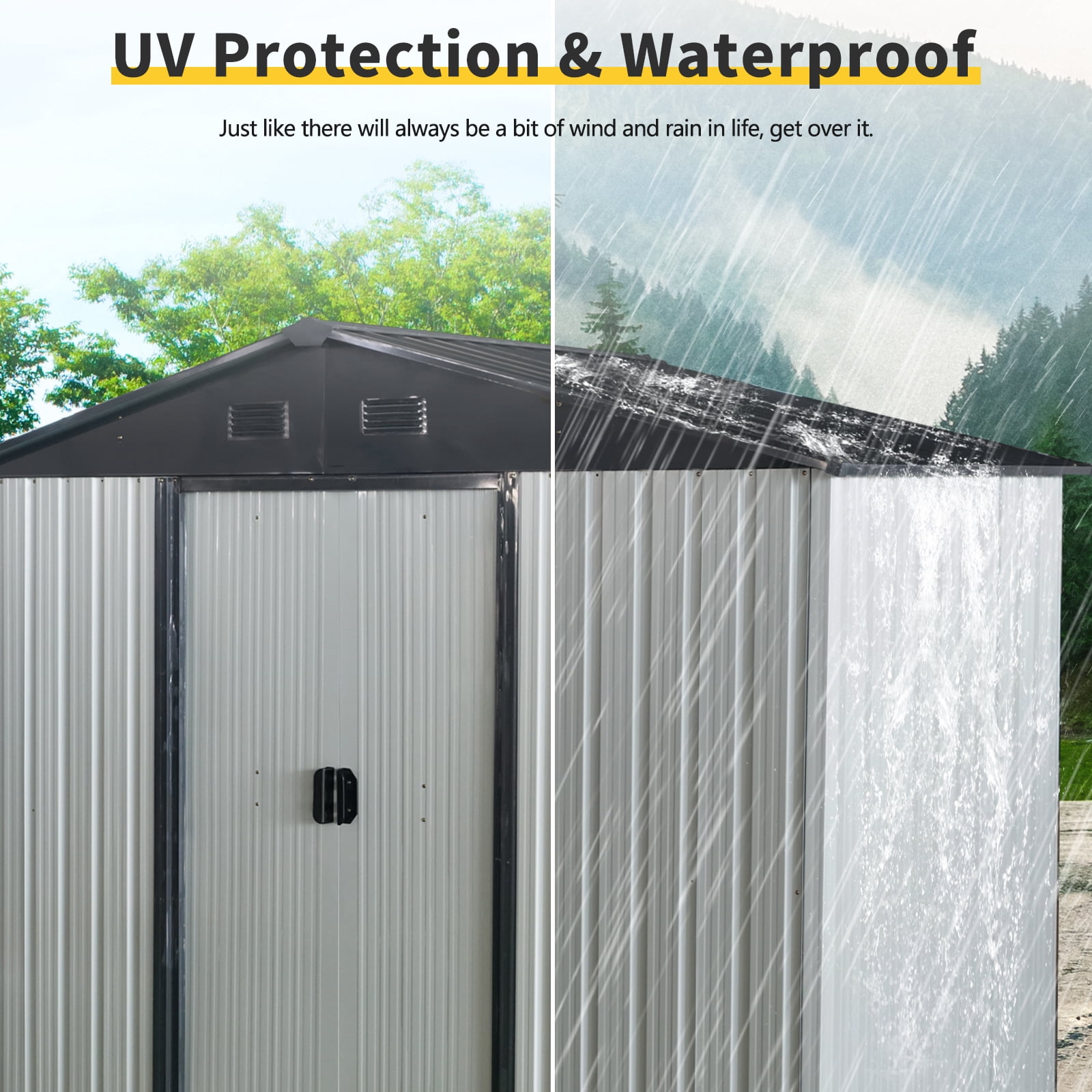 Alvantor 8 x 4 FT Outdoor Storage Shed Metal Garden Shed with Sliding Door and foundation for Backyard, Garden, Coffee