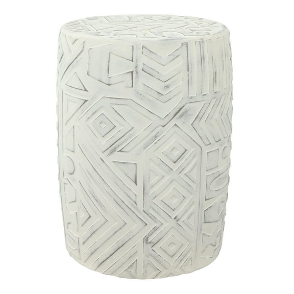 JONATHAN Y Rafi 17.75" Transitional Bohemian Geometric Drum Garden Stool, Cream