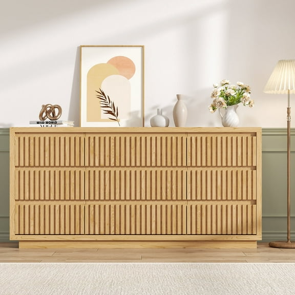 Fiogmub 9 Drawer Dresser for Bedroom, Wide Chest of Drawers TV Stand, Clothes Storage Cabinet Organizer for Living Room, Wood