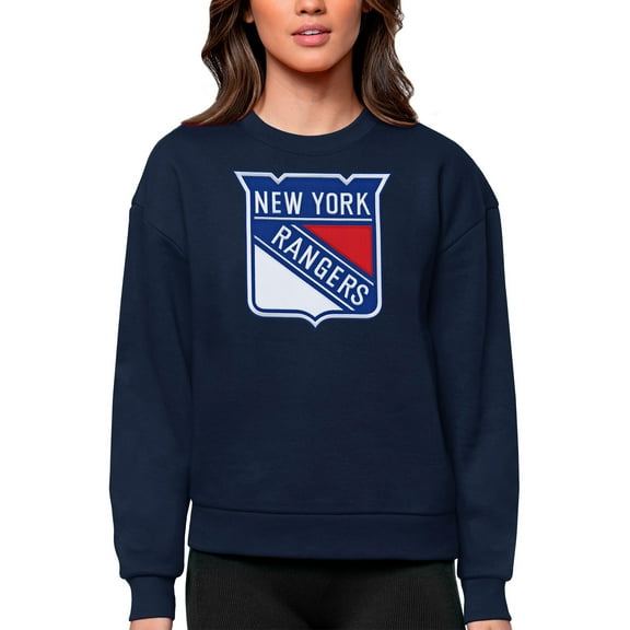 Women's Antigua Navy New York Rangers Primary Logo Team Logo Victory Crewneck Pullover Sweatshirt
