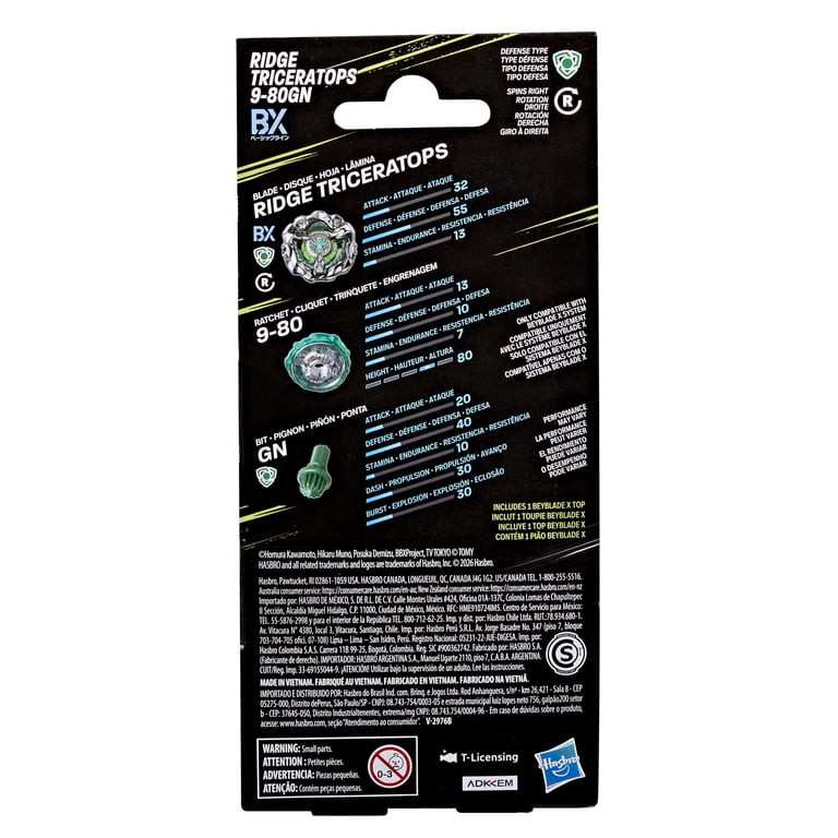 Beyblade X Ridge Triceratops 9-80GN Booster Pack Set with Defense