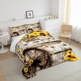 thumbnail image 3 of Homewish Vibrant Sunflower Floral Queen Comforter Set for Kids, Rustic Wooden Plank Bedding Sets, Cartoon Butterfly Bedding Comforter Set, Super Cozy Room Decor, 3 Pieces, 3 of 8
