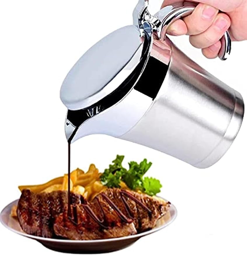 304 Stainless Steel Double Insulated Gravy Boat 16 oz with Hinged Lid