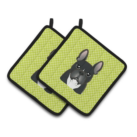 

Carolines Treasures BB1289PTHD Checkerboard Lime Green French Bulldog Pair of Pot Holders 7.5HX7.5W multicolor