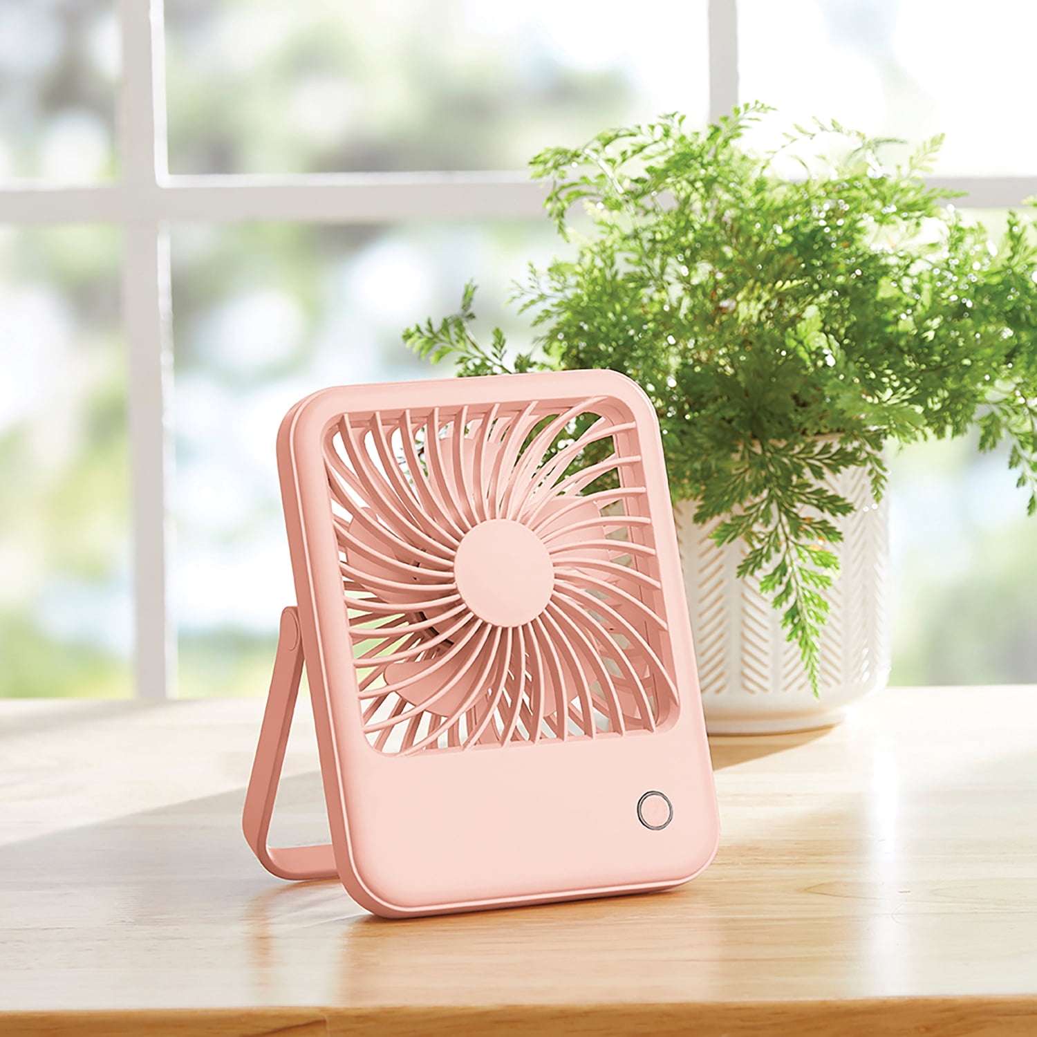Mainstays 4 in 3-Speed Portable Rechargeable Foldable Fan, Pink Blush, Model FN1041NPB, 2026 Model