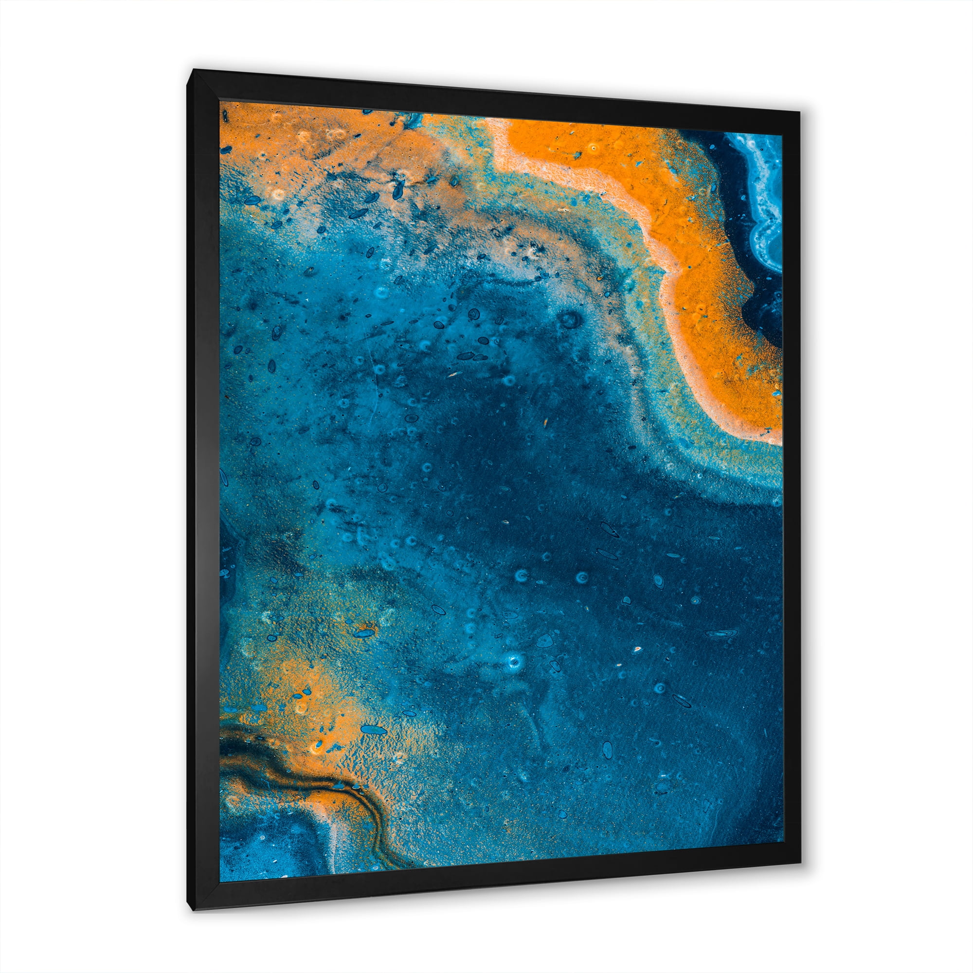 Designart 'Abstract Marble Composition In Orange and Blue V' Modern Framed Art Print