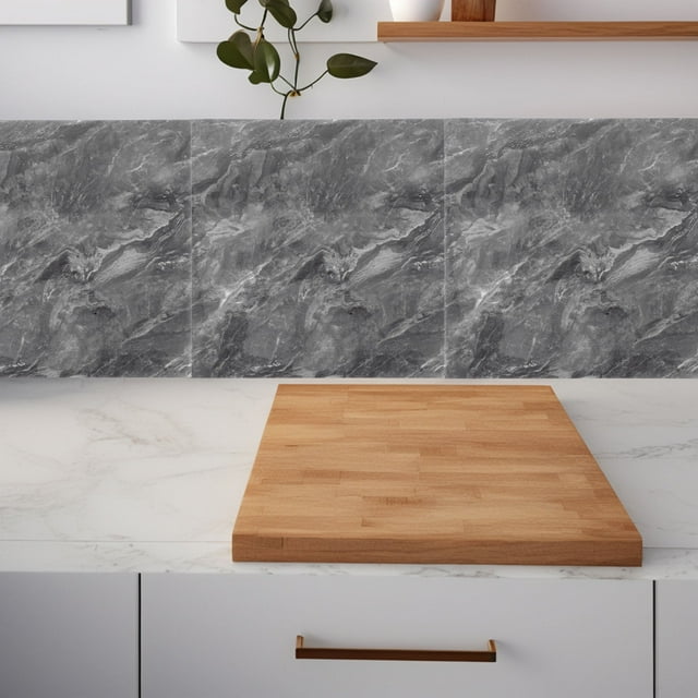 Minkissy 10Pcs Grey PVC Wall Tiles Easy Installation Scratch-Resistant Self-Adhesive for Kitchen Living Room Bedroom