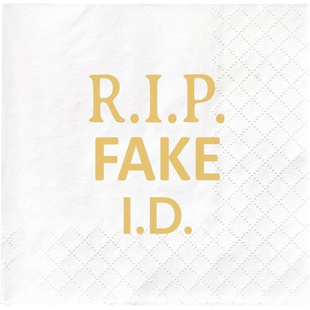 20pcs RIP FAKE ID Napkins 21st Birthday Decorations Party Supplies Funny 21st Birthday Gifts Disposable Paper Beverage Napkins Folded 5 x 5 inches 5 x5