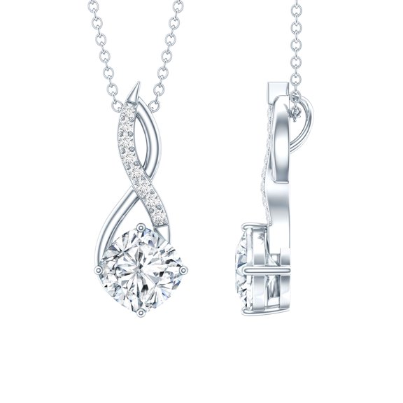 Rosec Jewels Certified Moissanite Infinity Pendant Necklace - 8 mm Cushion Cut - D-VS1 Quality - Ready to Gift for Valentines Day, 925 Sterling Silver
