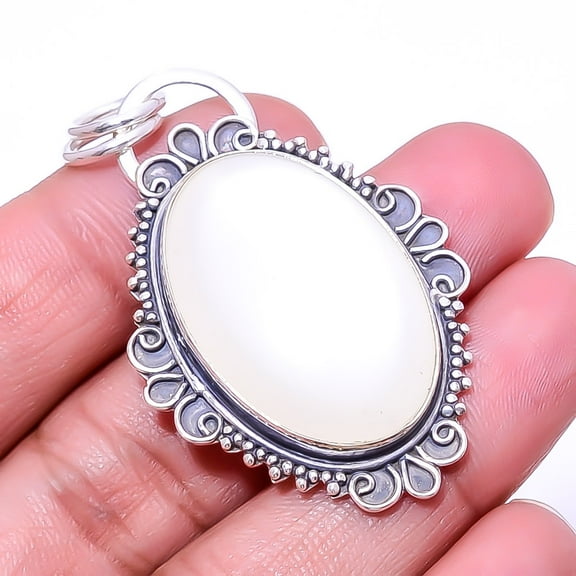 Mabe Pearl 925 Sterling Silver Bali Pendant 1.95"|Handmade Pendant, Gift for her, White Pendant, Gemstone Silver Jewelry