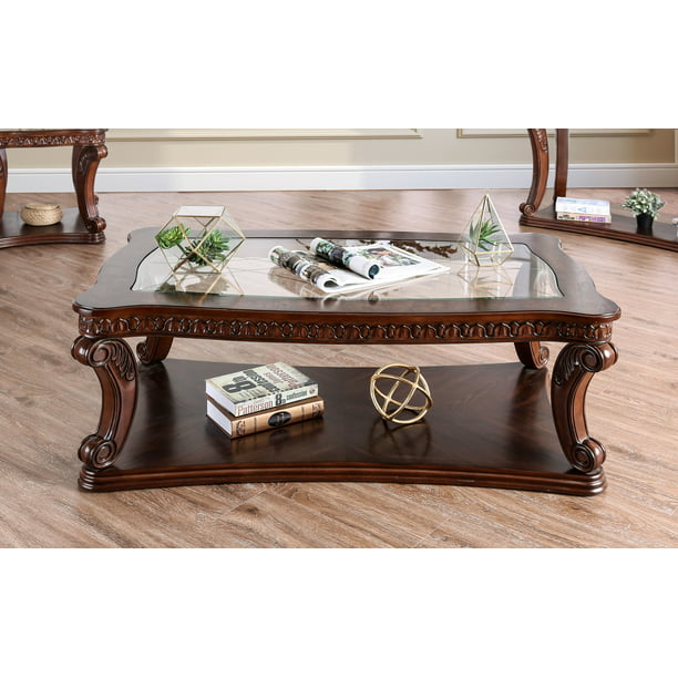 Furniture Of America Walton Traditional, Wood Glass Coffee Table Sets