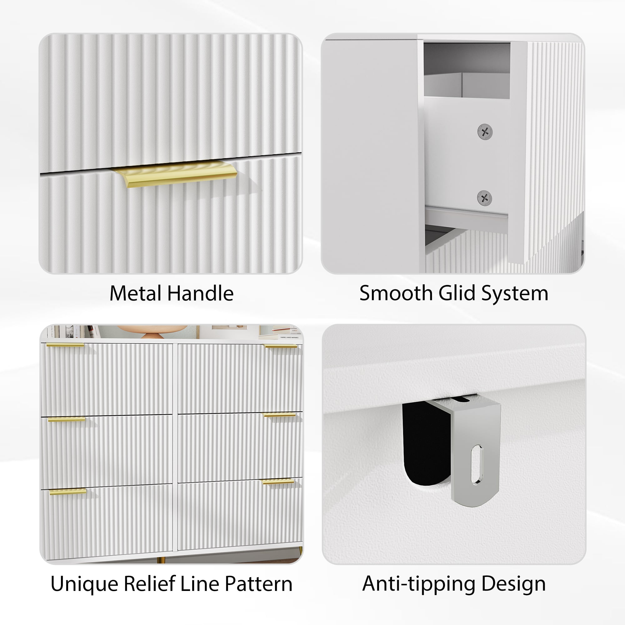 Finihen 6 Drawer Dresser, Big Size Wide Chest of Drawers with Gold Handles, Wood Double Dresser Storage Cabinet, for Living Room, Bedroom, Hallway, Closet, White Finihen 6 Drawer Dresser, Big Size Wide Chest of Drawers with Gold Handles, Wood Double Dresser Storage Cabinet, for Living Room, Bedroom, Hallway, Closet, White