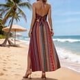 thumbnail image 2 of Ytndtr Women's Boho Striped Print Halter Neck Backless Tie Waist Split Maxi Dress Summer Beach Vacation Sundress, 2 of 7