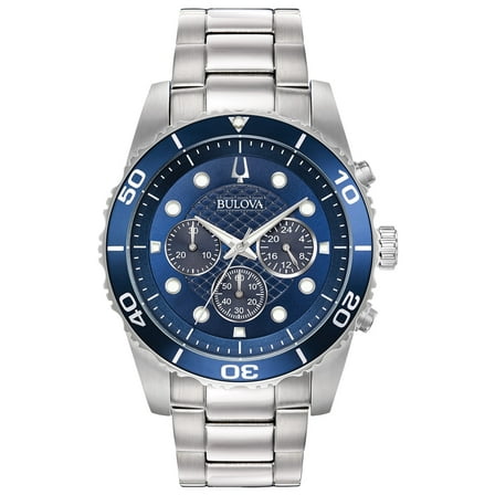 Bulova Men's Essentials Chronograph Stainless Steel Blue Dial Watch 98A209