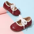 thumbnail image 3 of Toddler Girls Dress Shoes Mary Jane Flats School Uniform Oxfords Wedding Party Bow Flower Shoes Comfort Loafers Wine 30, 3 of 5